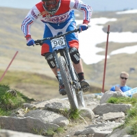 Logan Binggeli rides along the course in Great Britain