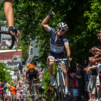 Shelley Olds celebrates clinching the overall title on Chilkoot Hill