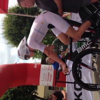 T.J. Eisenhart wearing all white while racing the time trial