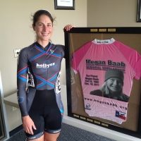 Jennifer Marie Zierke poses with Megan Baab Memorial Scholarship Jersey