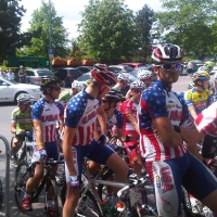 USA Cycling riders ready for the start of the stage