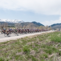 The peloton stretched out in a scenic shot from the 2013 USA Cycling Collegiate Road National Championships in Ogden